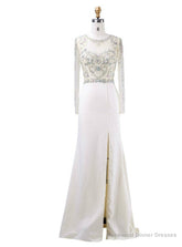 Elegance Mother of the Bride Dresses Elegant With Crystal Beading Scoop-Neck Long Sleeves